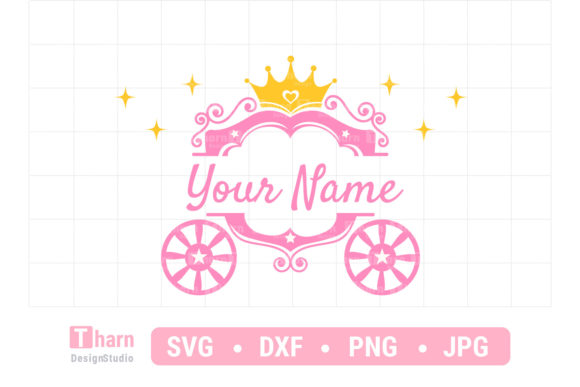 Princess Carriage with Crown Split Name Graphics for T-Shirt Designs