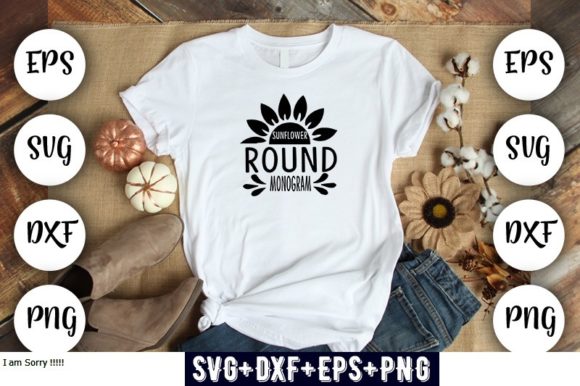 Sunflower Round Monogram Graphics for T-Shirt Designs