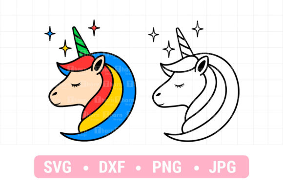 Unicorn Head Face SVG Clipart for T-Shirt Designs